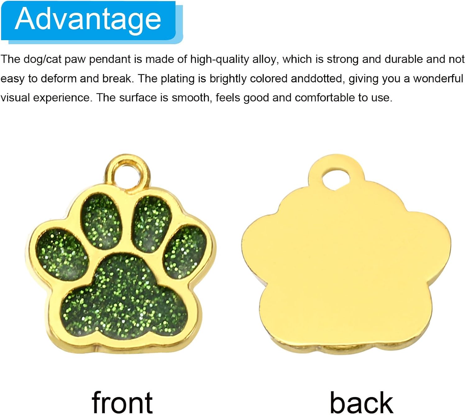 PATIKIL Animal Dog Cat Paw Print Pendants, 10 Pcs Crystal Footprint Dog Cat Paw Prints Pendants for DIY Necklace Bracelet Enamel Jewelry Making, Light Green - Image 4