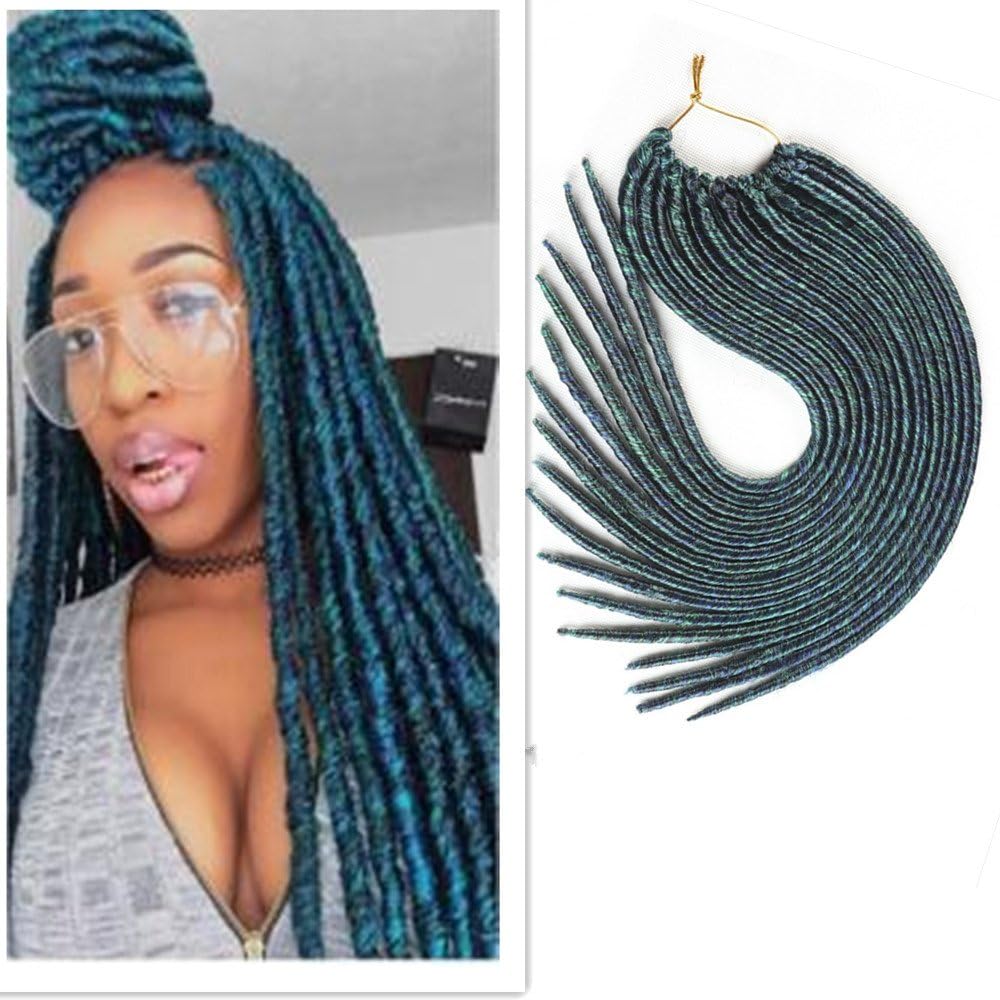 Faux Locs Goddess 6Pack Kanekalon Havana Manbo Twist Synthetic Braiding Hair (18, M1B/Blue/Green)