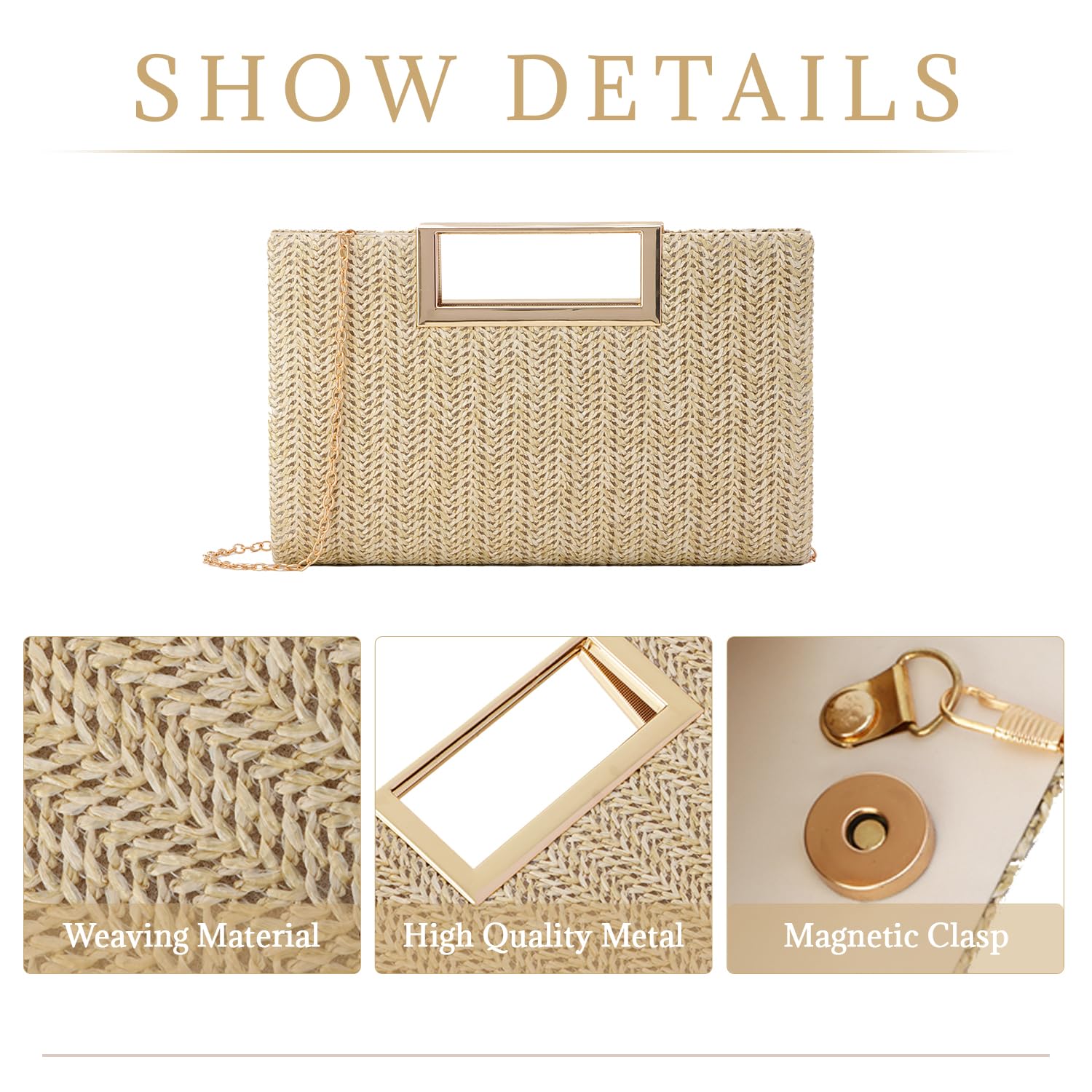 LHHMZ Pochette en paille à poignée supérieure pour femmes, Pochette d'été, Sac à bandoulière en raphia de paille