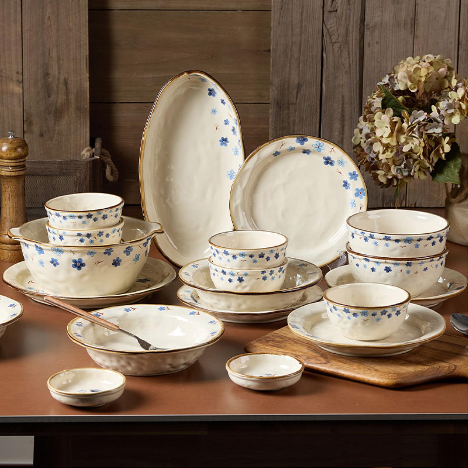 Ceramiczne kreatywne naczynia retro domowa prostota - 20 cm przycięte miseczki dwuuszne