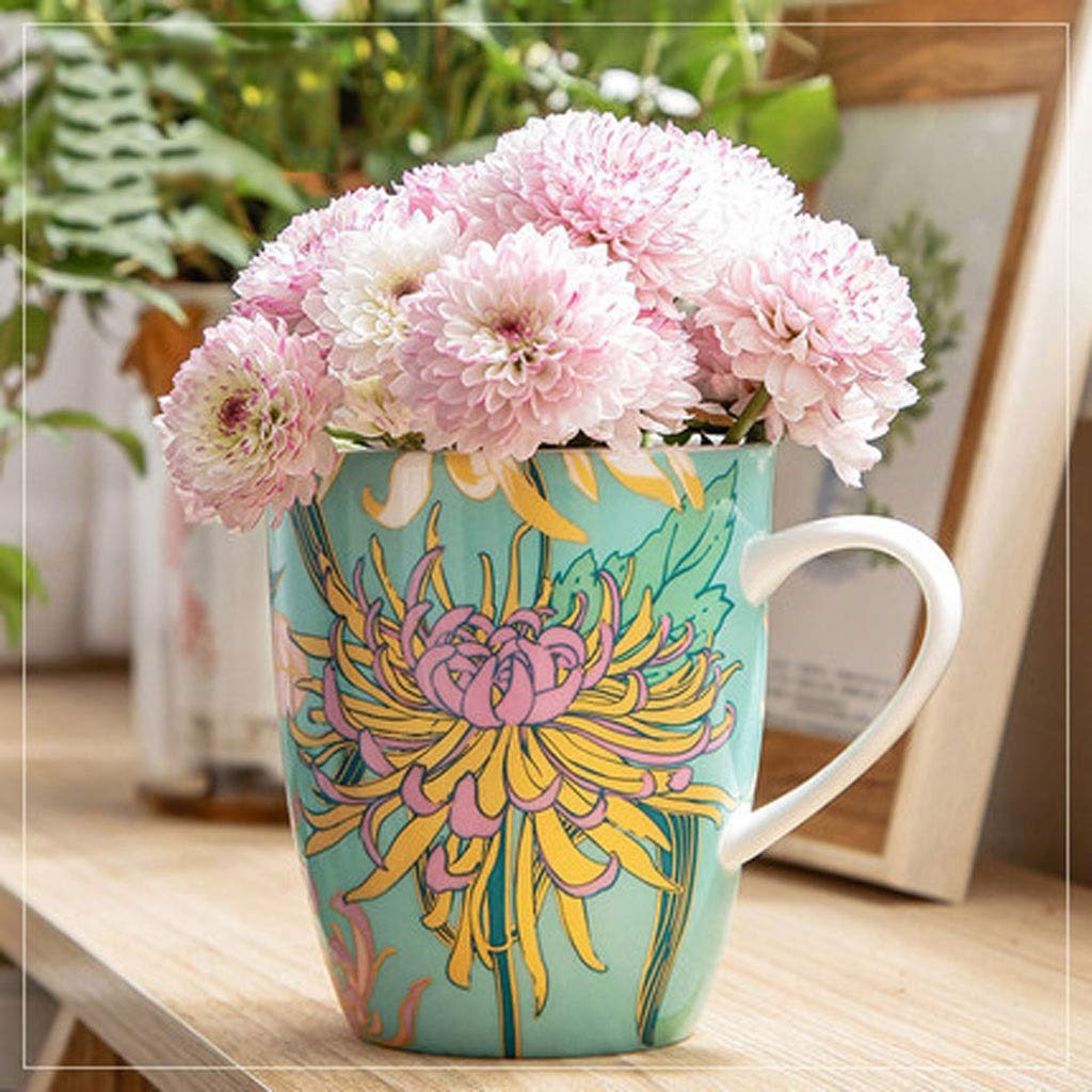 Filiżanki do kawy, kubek elegancka chryzantema seria lukier cenny kolor kości porcelana kubek mleko kubek śniadanie kubek światło luksus ręcznie malowany romantyczny wzór popołudnie herbata 400 ml
