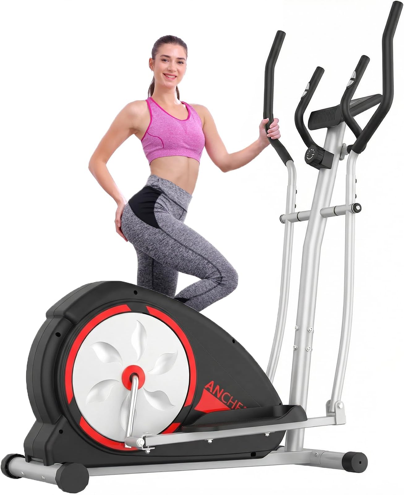 Elliptical Exercise Machine, Elliptical Trainer for Home Gym, Exercise Equipment 500Lbs Max Weight, Ultra-Silent Elliptical Machine with Pulse Rate Grips
