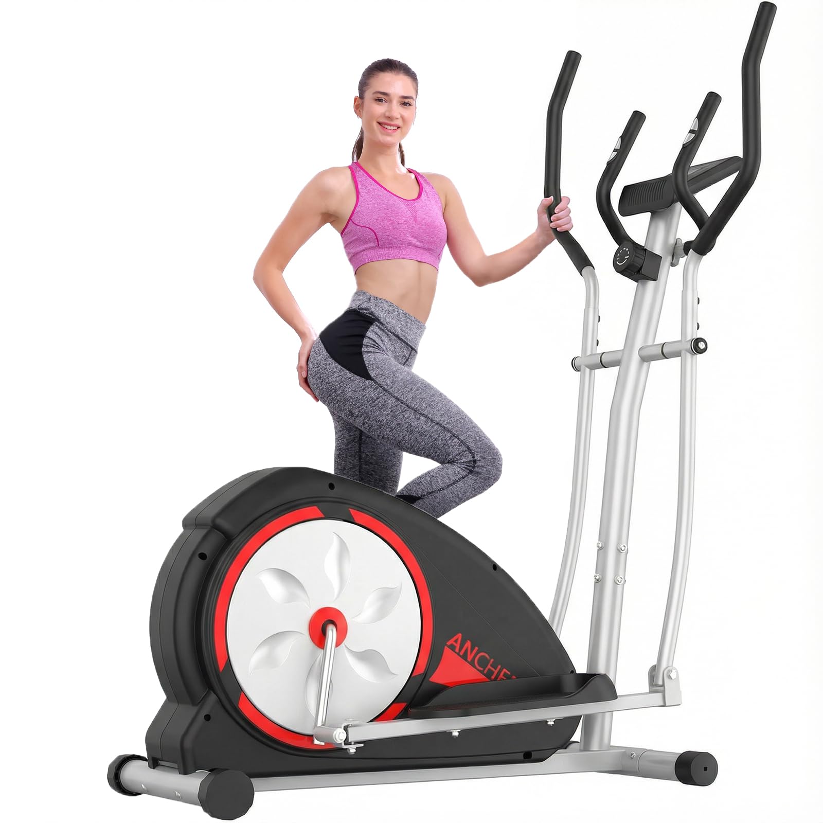 Photo 1 of *** USED/MISSING POWER CORD***ANCHEER Elliptical Exercise Machine, Elliptical Trainer for Home Gym, Exercise Equipment 500Lbs Max Weight, Ultra-Silent Elliptical Machine, with Pulse Rate Grips, LCD & Smooth Resistance Levels