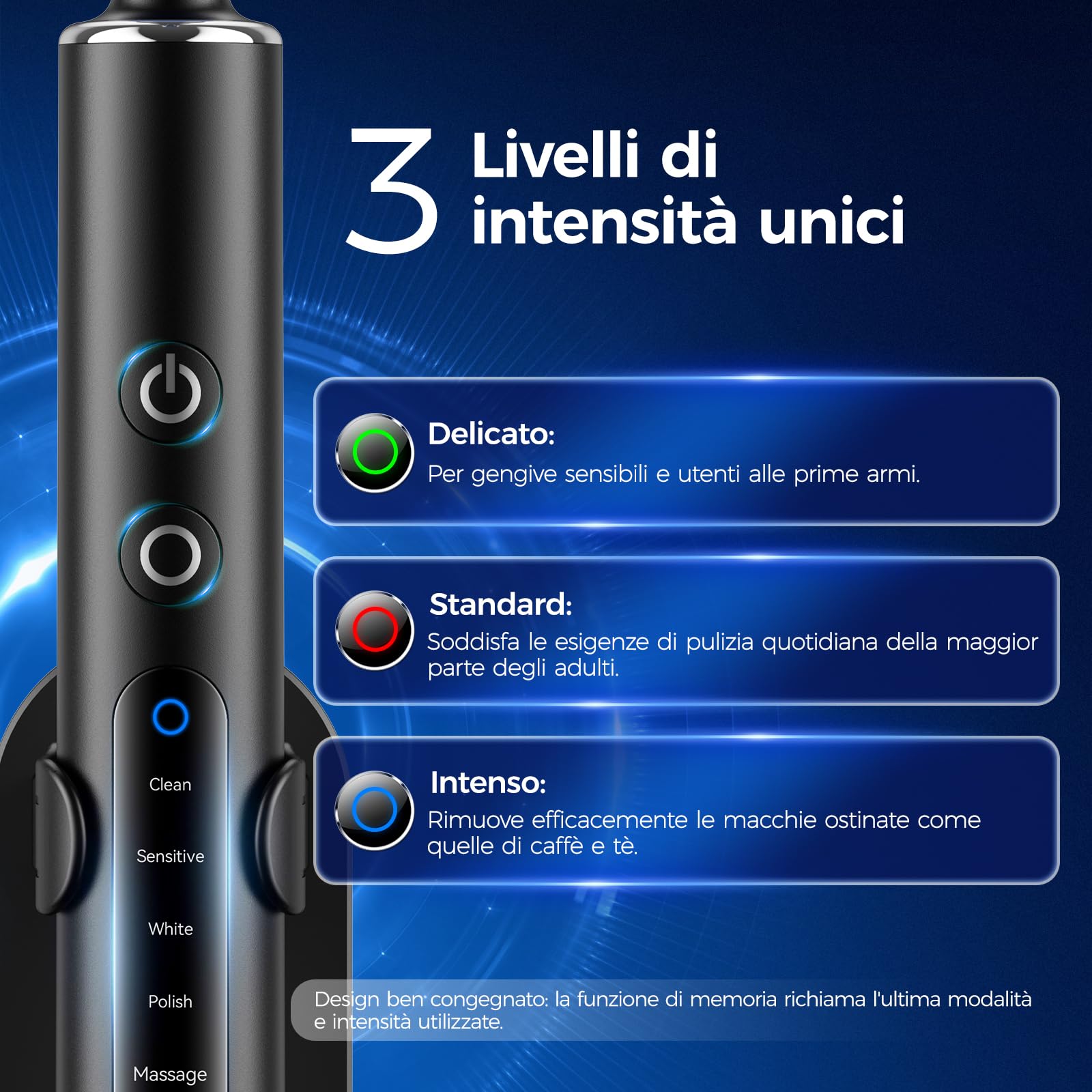 Spazzolino Elettrico Rotante per Adulti e Bambini con 3 Intensità e 5 Modalità, Electric Toothbrush con 8 Testine, Custodia da Viaggio, Impermeabile IPX7, Batteria con Autonomia di 120 Giorni (Nero)