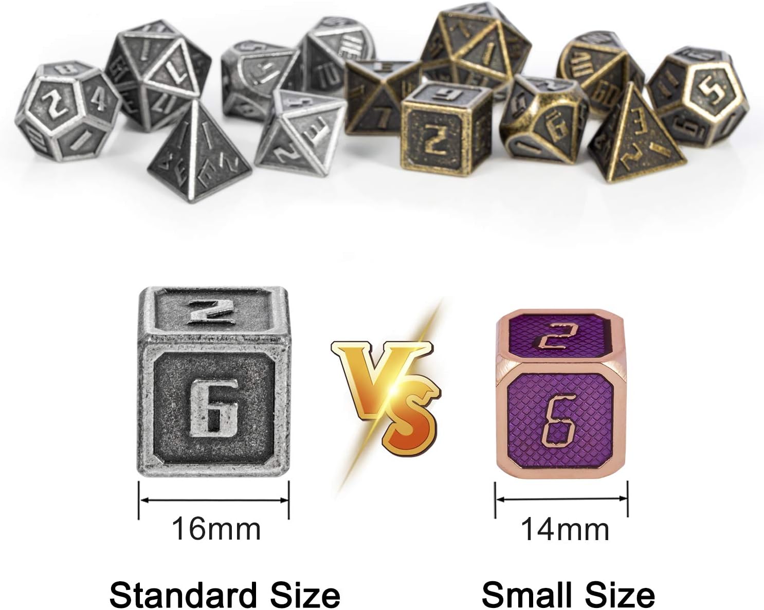 16mm Metal Dice Set D&D, 2 Pack-Antique Iron & Ancient Brass DND Metal Dice for Playing Tabletop Roleplay Games Dungeons and Dragons by ALLCOLORED