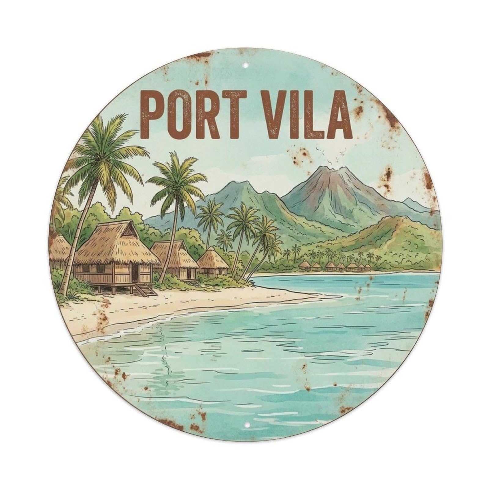 Olyhtr 8X8inch Classic Style Vanuatu Travel Vila Pacific Island Capital Heritage Metal Tin Sign