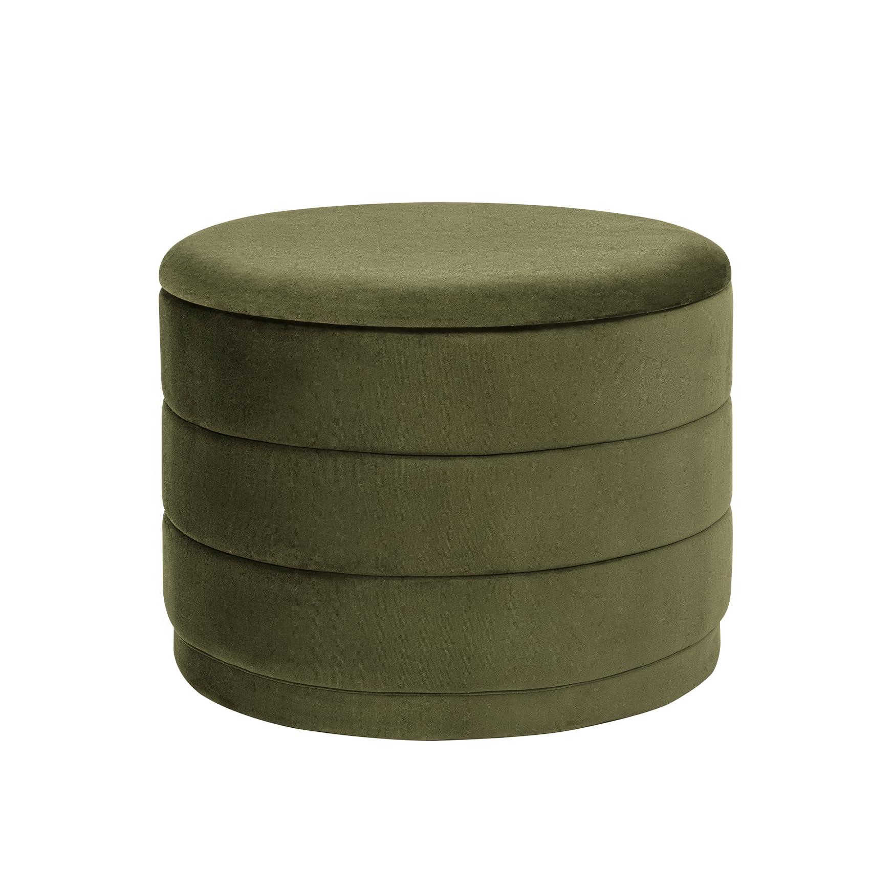 ZOLANOful 23" Round Velvet Storage Ottoman with Reversible Lid, Soft Padded Footrest and Hidden Storage, Large Upholstere Tray Top Ottoman Footstool for Living Room, Bedroom, Entryway, Olive Grreen