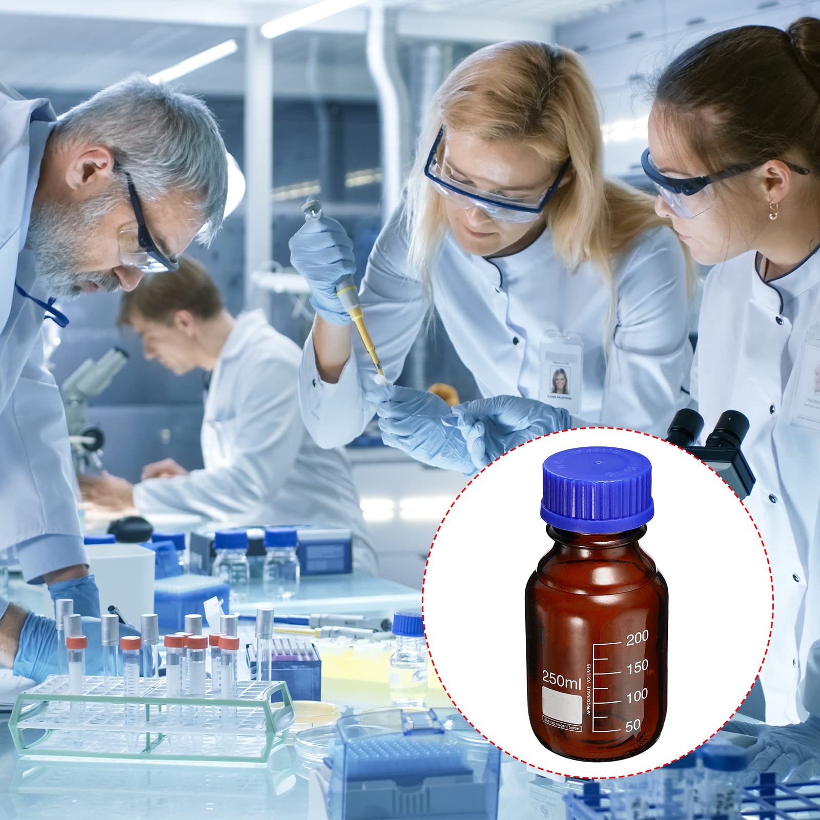 PATIKIL 4uds 250mL Reactivo Medios Botella para Laboratorio Hogar ámbar