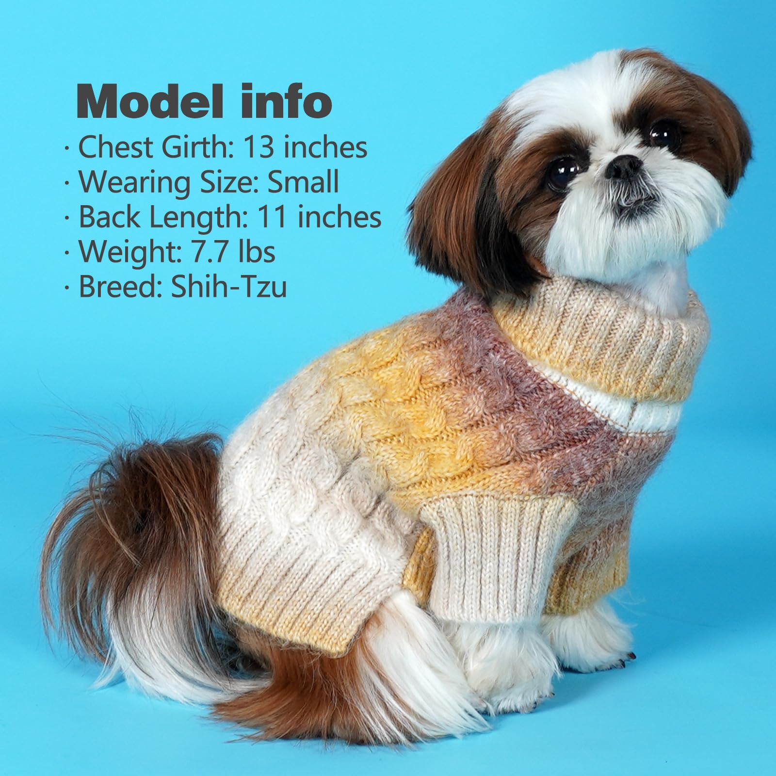 KYEESE Suéter grueso para perro, de punto trenzado, suéter para cachorros de color degradado, suéter para perros pequeños, mullido y cálido con mangas, marrón, XS