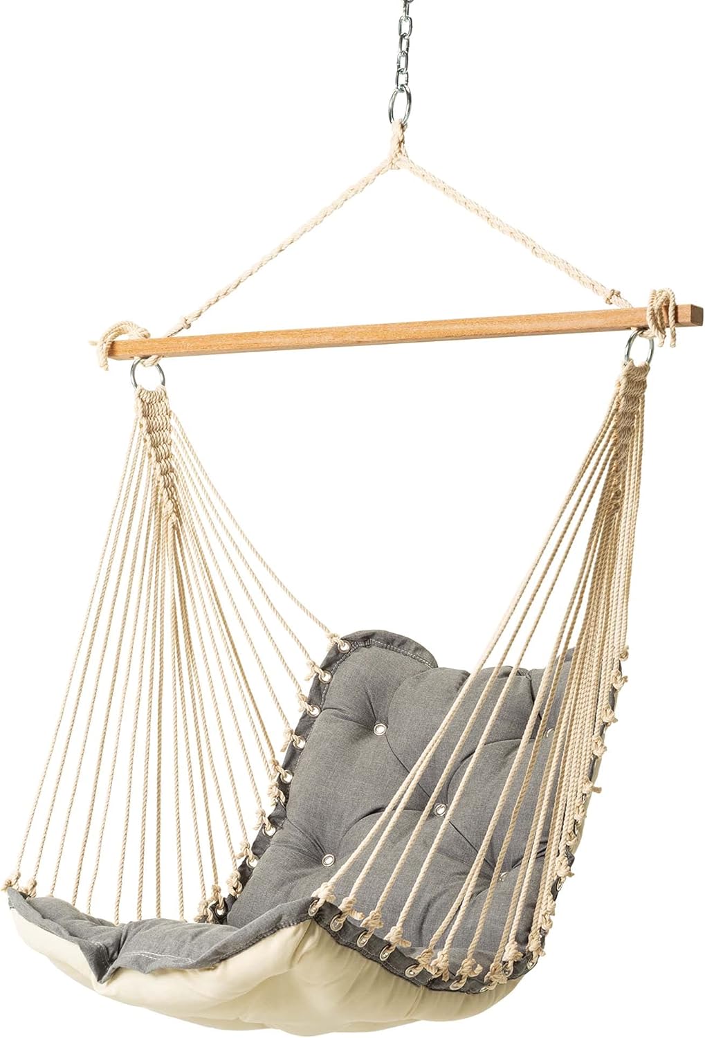 Hatteras Hammocks Cast Slate Sunbrella Tufted Single Swing – 300 lb Capacity, Indoor/Outdoor, Cumaru Spreader Bar – Handcrafted in The USA