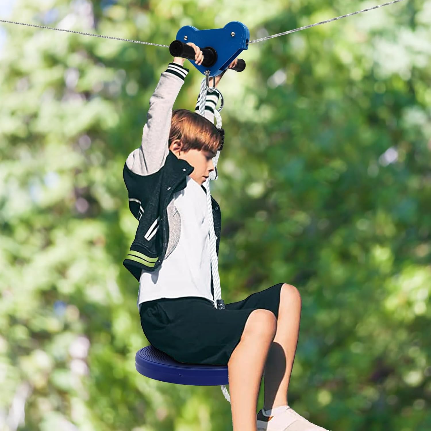 Backyard Zip Line Kit, 80FT Kids Zip Line Kit Teens Stainless Steel Ziplines Adult Up Outdoor Zip line Set with Safety Spring Brake System, 330.7lbs Load Capacity for Backyards Parks Playgrounds