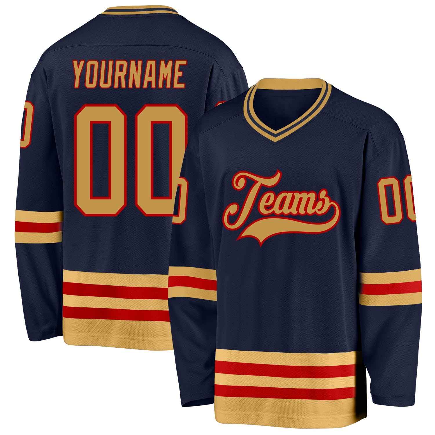 Custom Name Team Name Number White Navy-Gray Hockey Jersey Personalized V-Neck Sports Hockey Jersey for Men Women Youth