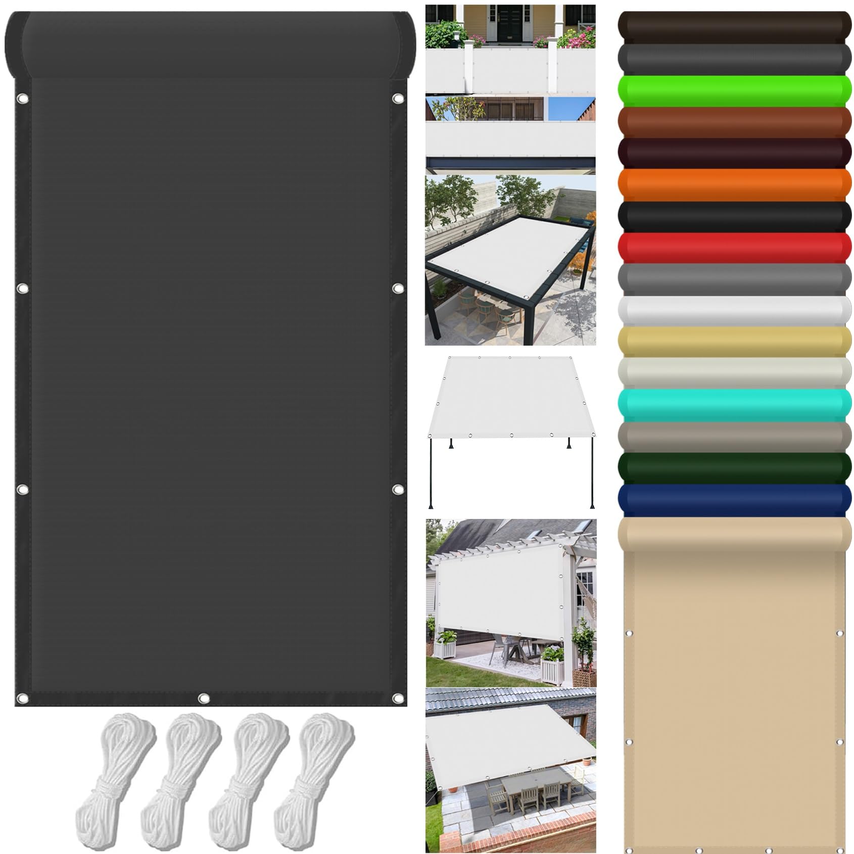 Shade Cloth Cover 200 x 680 cm UV Protection Sun Protection Waterproof Waterproof Pergola Replacement Cover with Grommets and Rope for Outdoors, Garden, Yard, Dark Grey