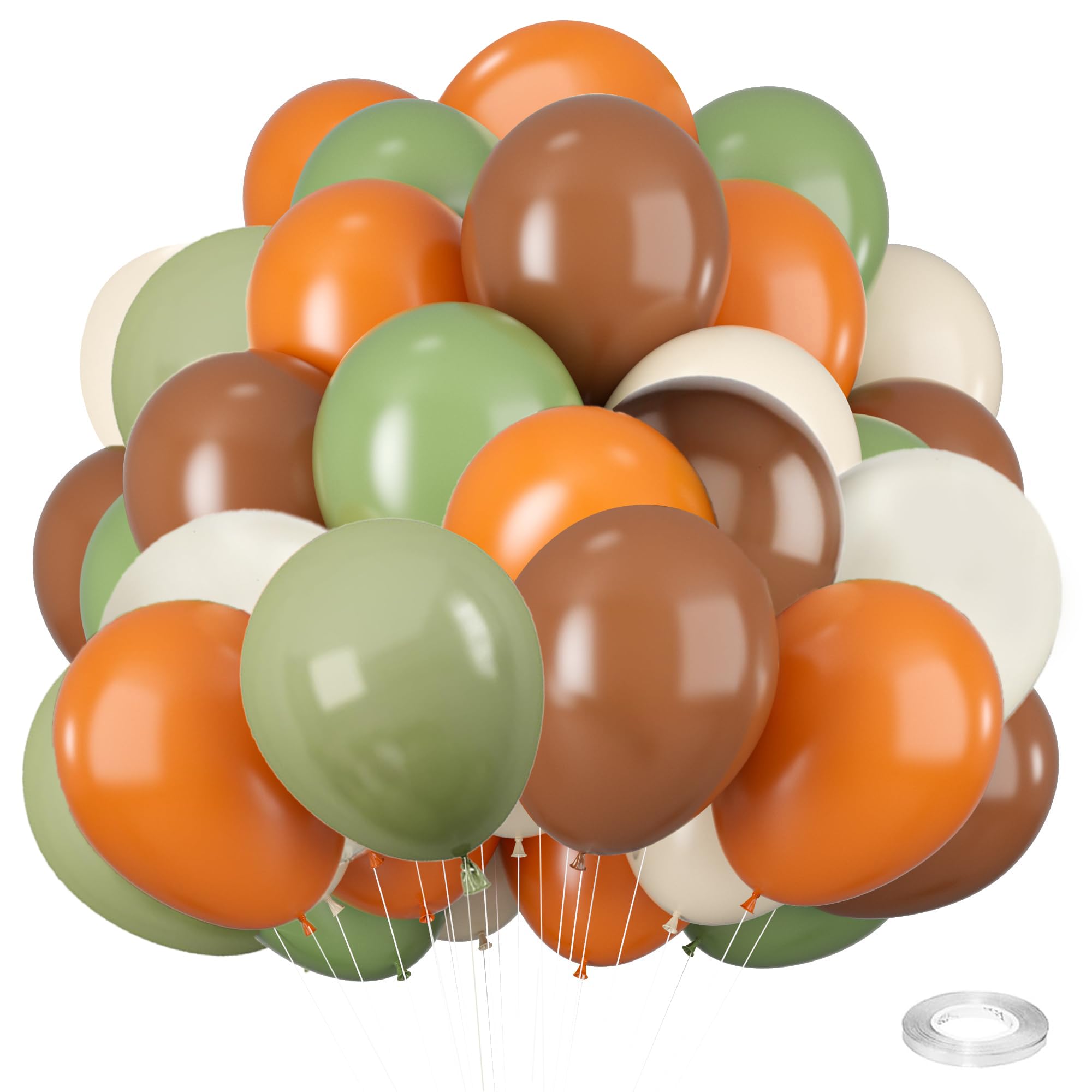 Alainzeo Brown Orange 50 Piece 12 Inch Set Latex Balloons with 33 Feet Ribbon for Birthday Party, Wedding, Graduation, Bridal Shower Decorations