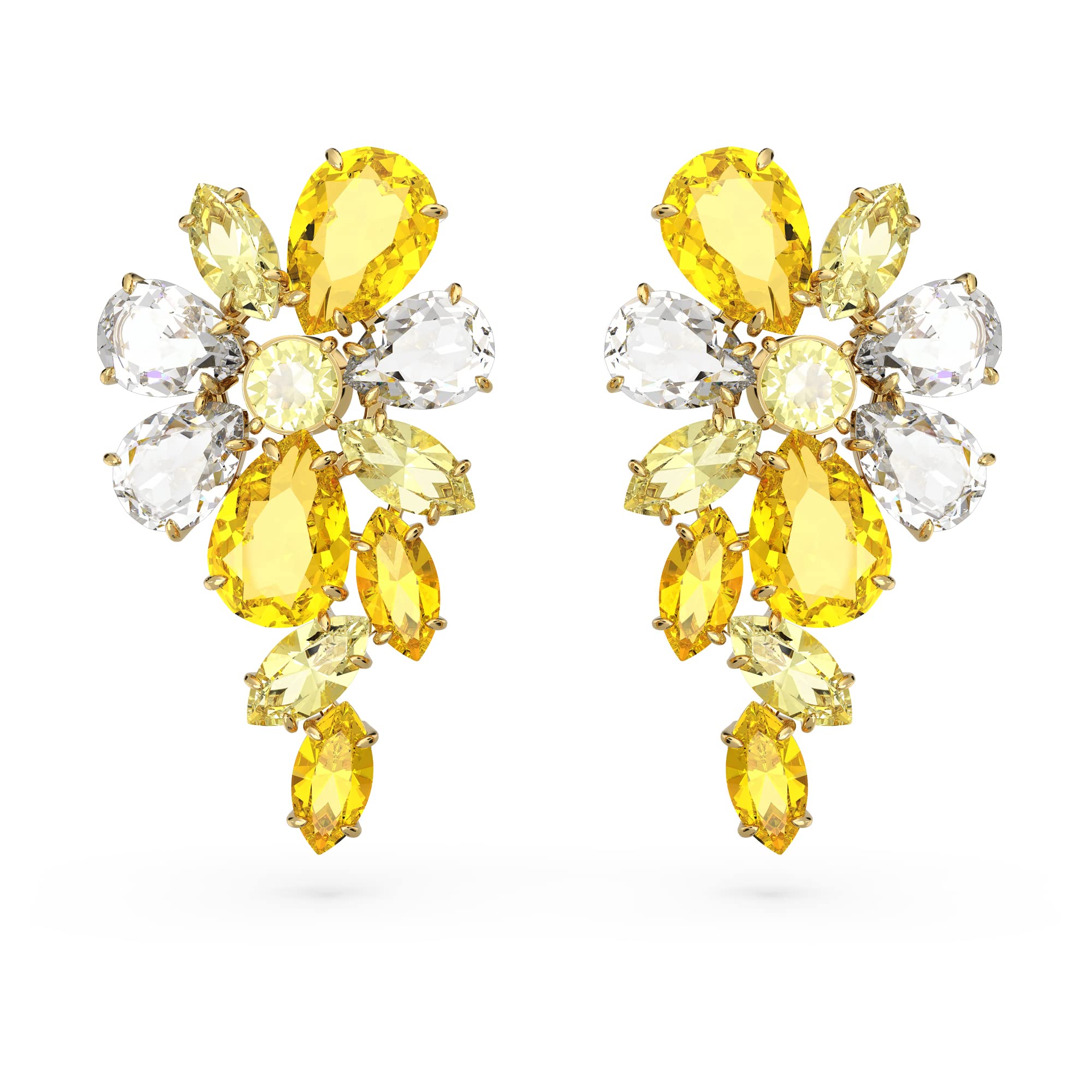 Swarovski Gema drop earrings, Mixed cuts, Flower, Yellow, Gold-tone plated