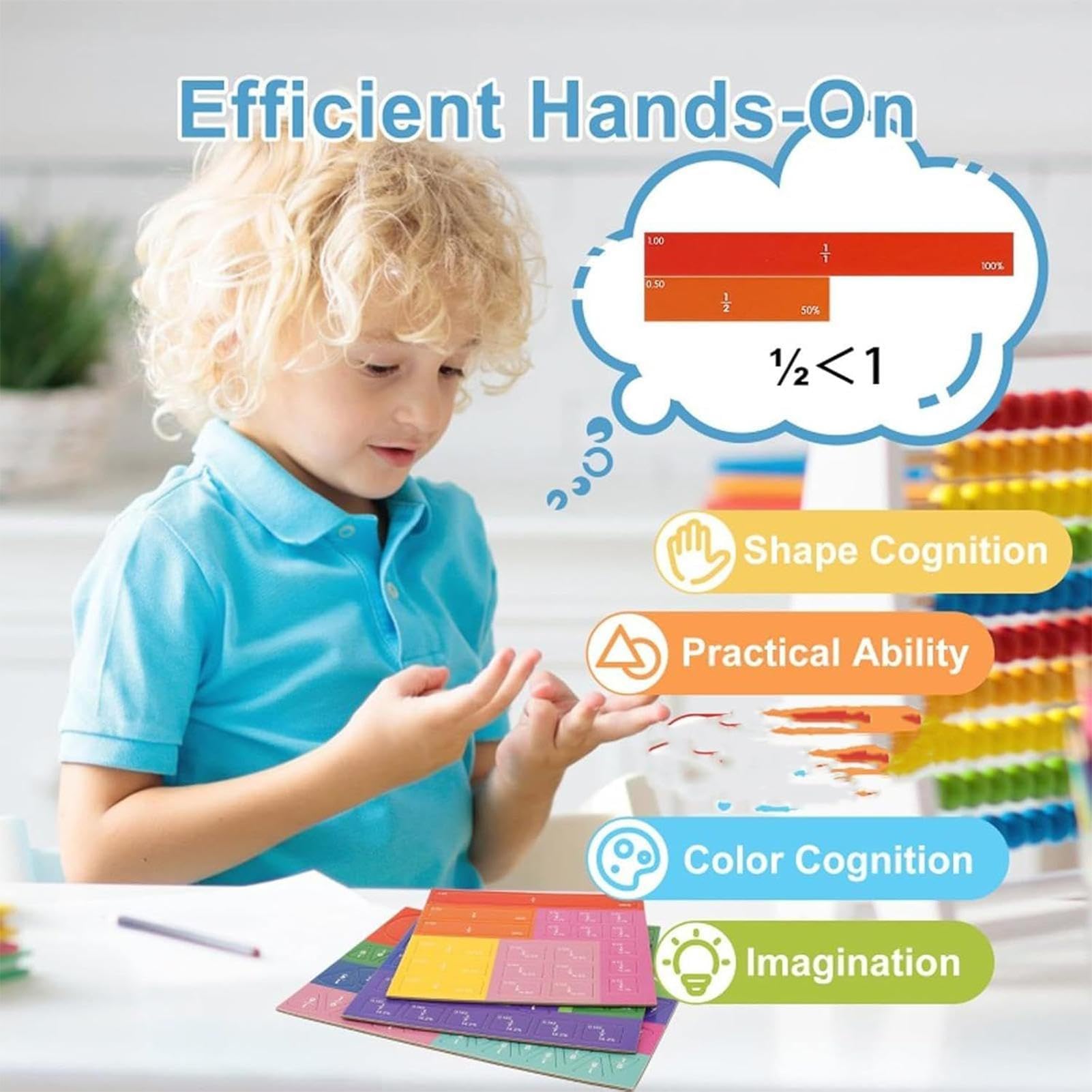 Frazione magnetica - Puzzle educativo con frazione magnetica, attività didattiche per bambini dai 4 anni in su, pratica di gruppo, scuola elementare, casa, aula