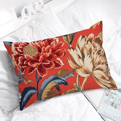 Miniatura 5 de ArogGeld Cojín de almohada lumbar estilo chinoiserie chinoiserie rojo peonía floral funda de almohada flor de peonía verde azulado verde y rojo