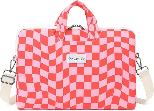Miniatura 29 de Canvaslove - Bolsa de hombro impermeable con funda para MacBook Pro de 16 pulgadas y laptop de 15 a 15.6 pulgadas (rosa blanca de 15 pulgadas) ‎Rosa