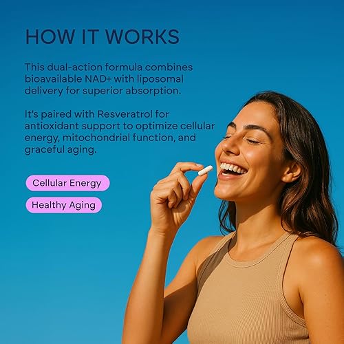 Miniatura 5 de NAD+ y resveratrol Fórmula de rutina diaria para una vida equilibrada y hábitos a largo plazo Mezcla liposomal en botella de 60 cápsulas fácil