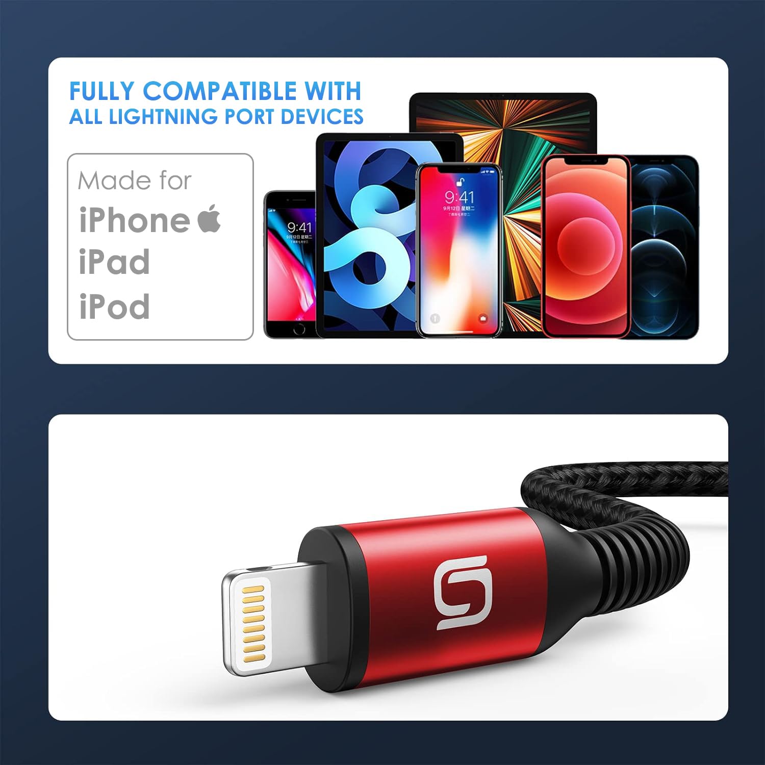 ohbox Paquete de 3 cables de carga para iPhone de 6 pies