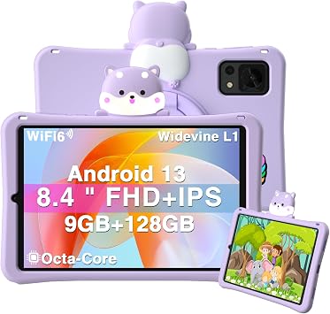 2024 Newest Android 13 Tablet with Octa-Core Processor, 8.4"" Kids Tablet with 9GB RAM 128GB ROM, WiFi 6, BT5.0, 5060mAh, Parental Control, 13MP Dual Camera, Purple, T20MINIKID
