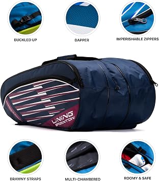 Li-Ning Flash Triple Zipper Polyester Badminton Kit Bag (Navy, Large) | Easy - Access Compartments | Spacious | Unisex - Men, Boys, Girls, Women