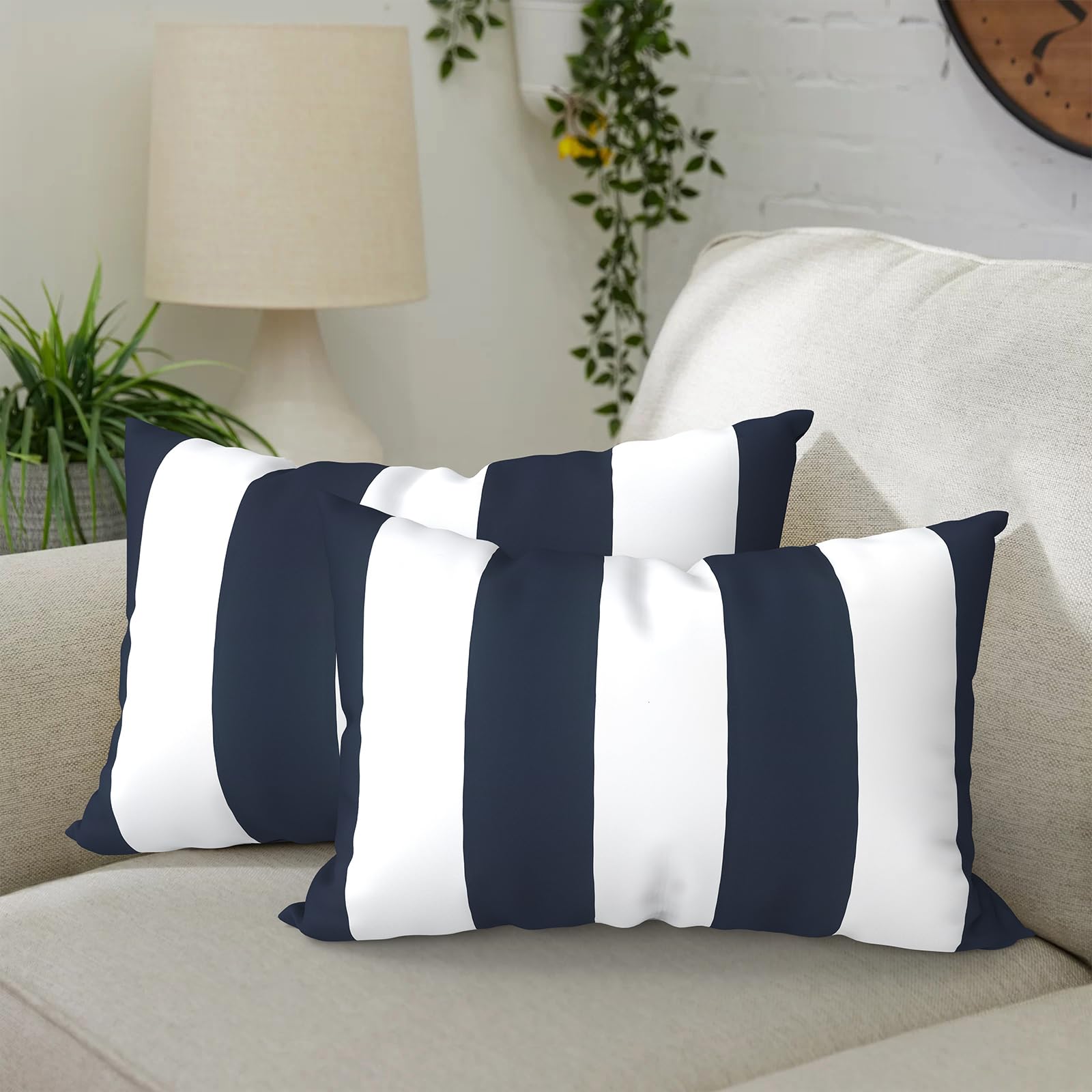 dytxiii pack of 2 waterproof outdoor lumbar pillow with inserts, 12x20 in rectangle decorative patio throw pillow for home, sofa,bench and patio furniture, cabana navy