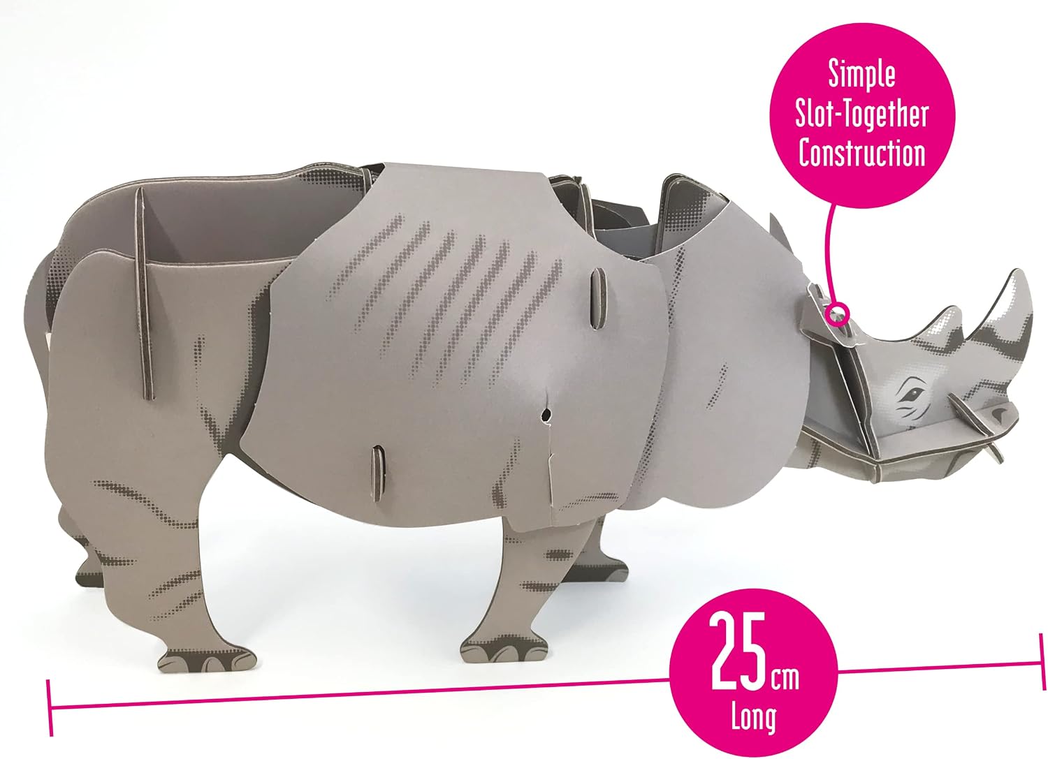Build Your Own Moving White Rhino - Pull Tab Head Movement Action - Cardboard Craft Kit - Ages 8+, Mittel - Image 3