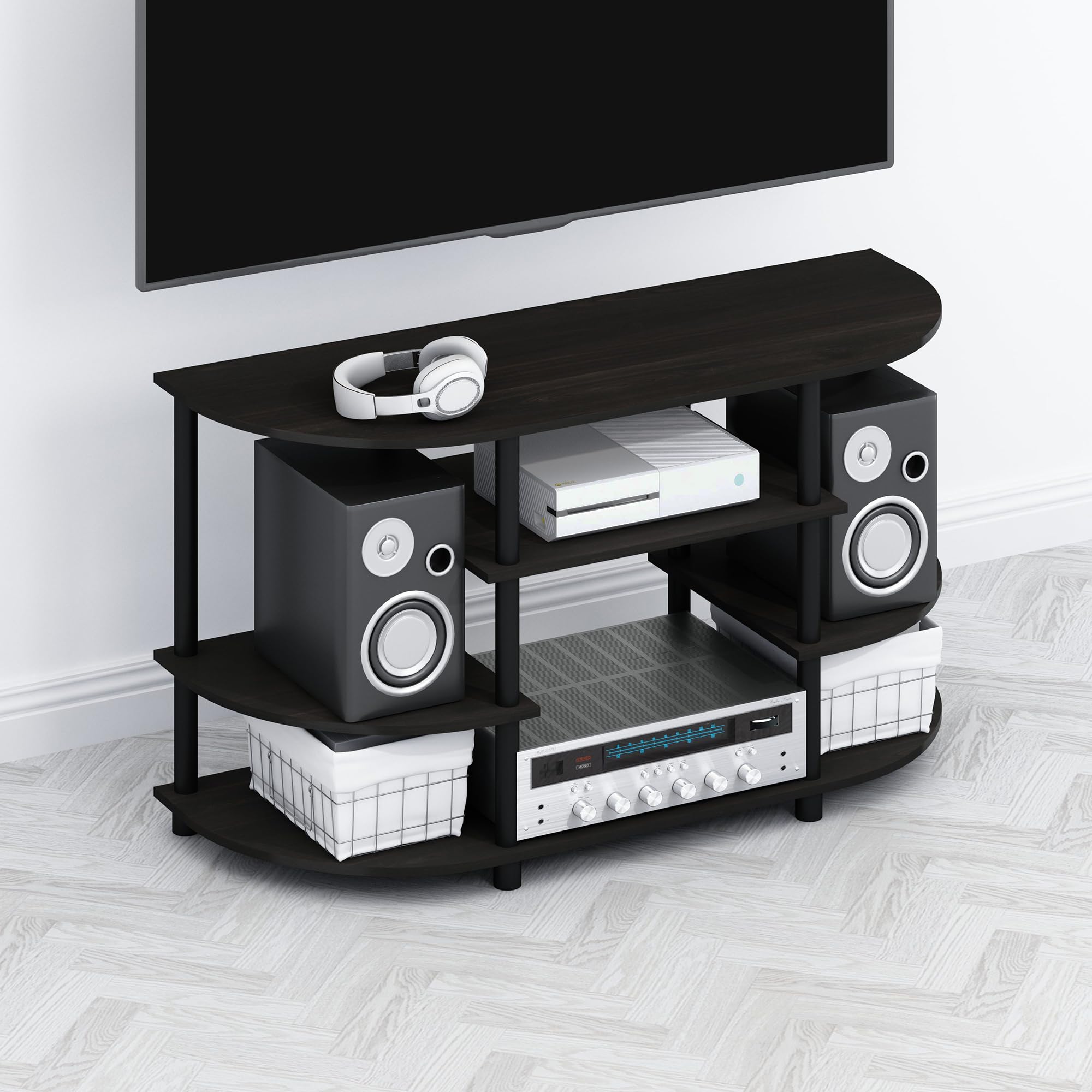 Soporte de TV Furinno TOMI consola de esquina con estantes para televisión de 46 pulgadas