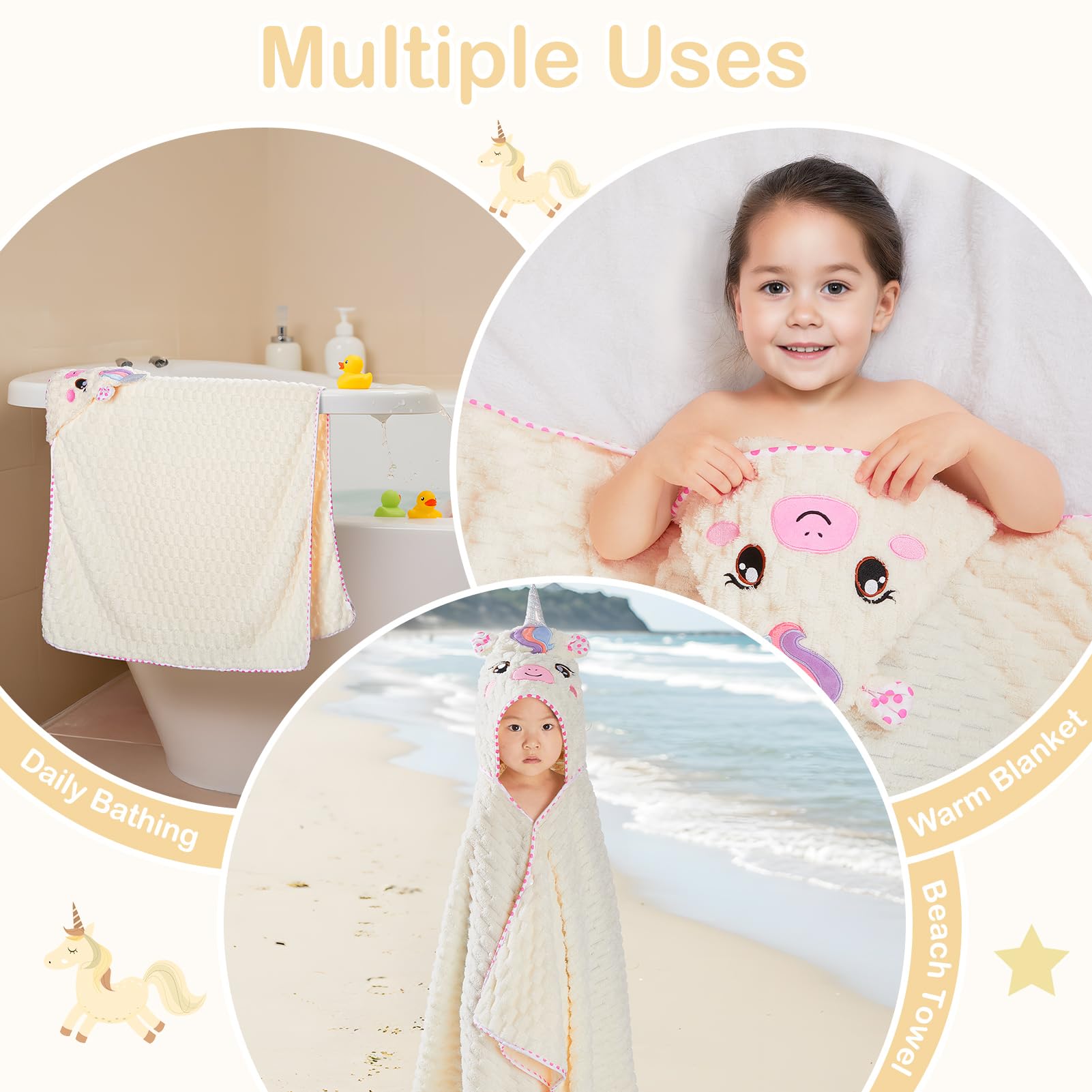 MHJY Serviette de Bain Bébé à Capuche 140x70cm - Sortie de Bain Polaire Corail Ultra Douce & Absorbante, Cape de Bain Grand Format Motif Animaux Mignons pour Nouveau-Né, Fille & Garçon