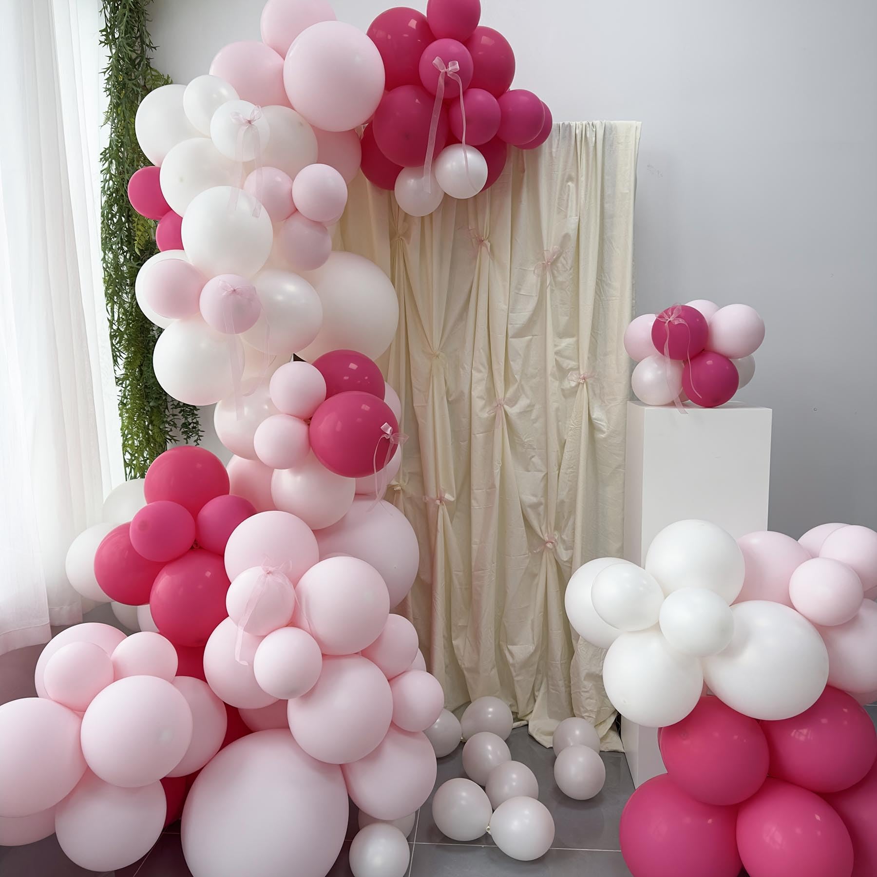 Mythlty 160pcs Double Stuffed Pink Balloon Arch Kit in Sizes 5" 10" 12" 18", Light Pink and White Balloons for Girls First Birthday Party, Baby Shower