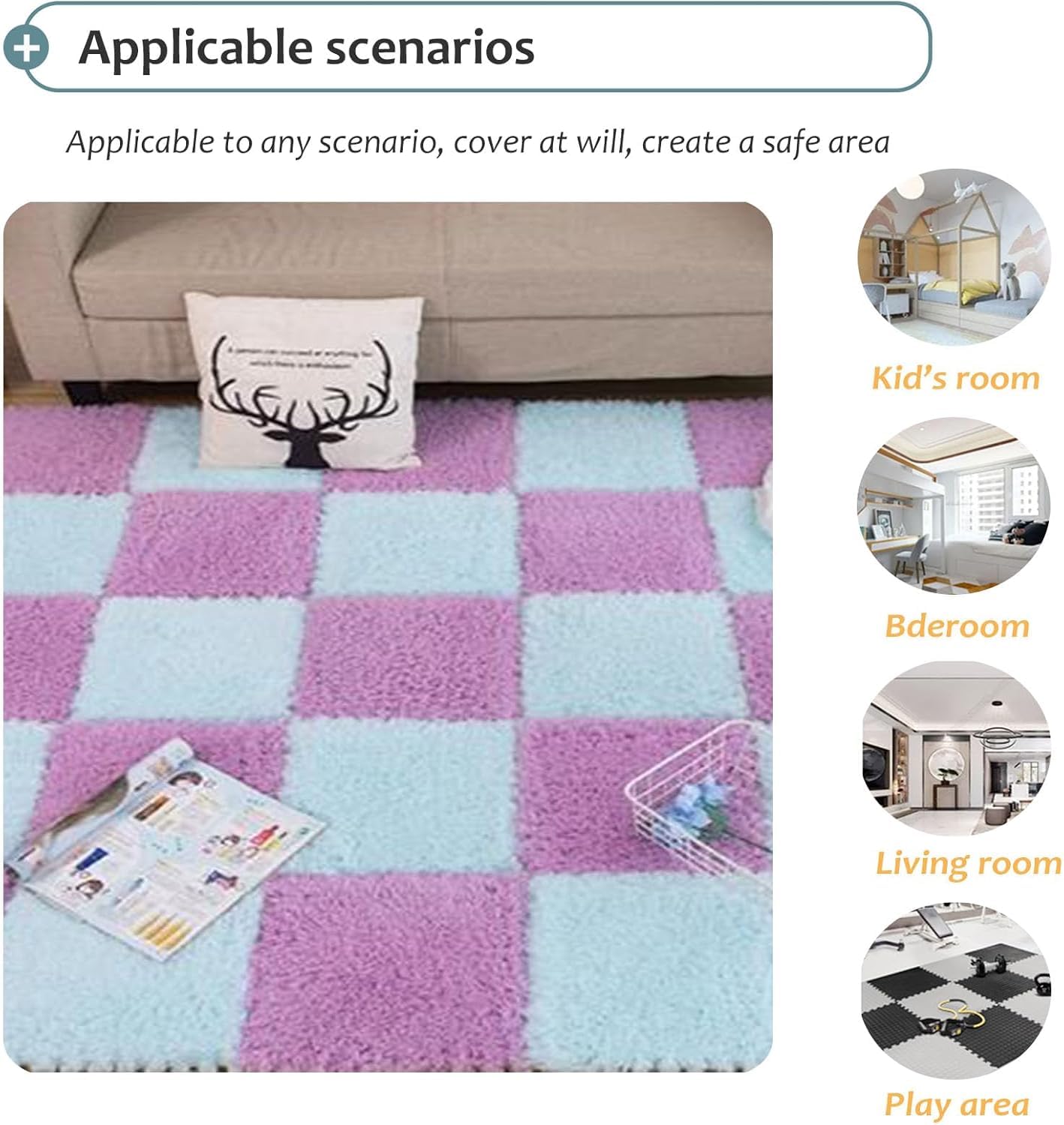 Maty z pianki pluszowej, dywaniki z łączonych puzzli, maty podłogowe, 48 szt., 12x12x0,4 cala, kwadratowe, dywaniki z puzzli, puszyste, płytki piankowe(Green)