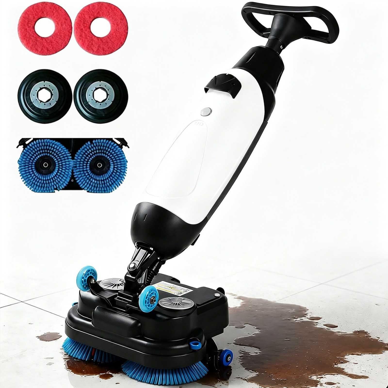 aromaoveite Commercial Walk Behind Floor Scrubber,17”Floor Buffer Machine,Cordless Operations,360° Swivel Head 4.5l + 7.5l Dual Tanks F,Suitable For Wood Flooring, Ceramic Tile, Marble white