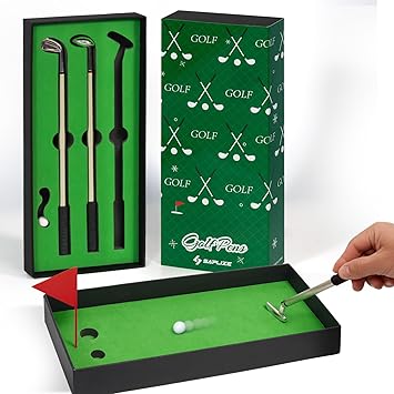 SAPLIZE Christmas Edition Mini Golf Pen Gift Set Funny Desktop Putting Green Toy, Perfect Stocking Stuffer for Men & Golfers