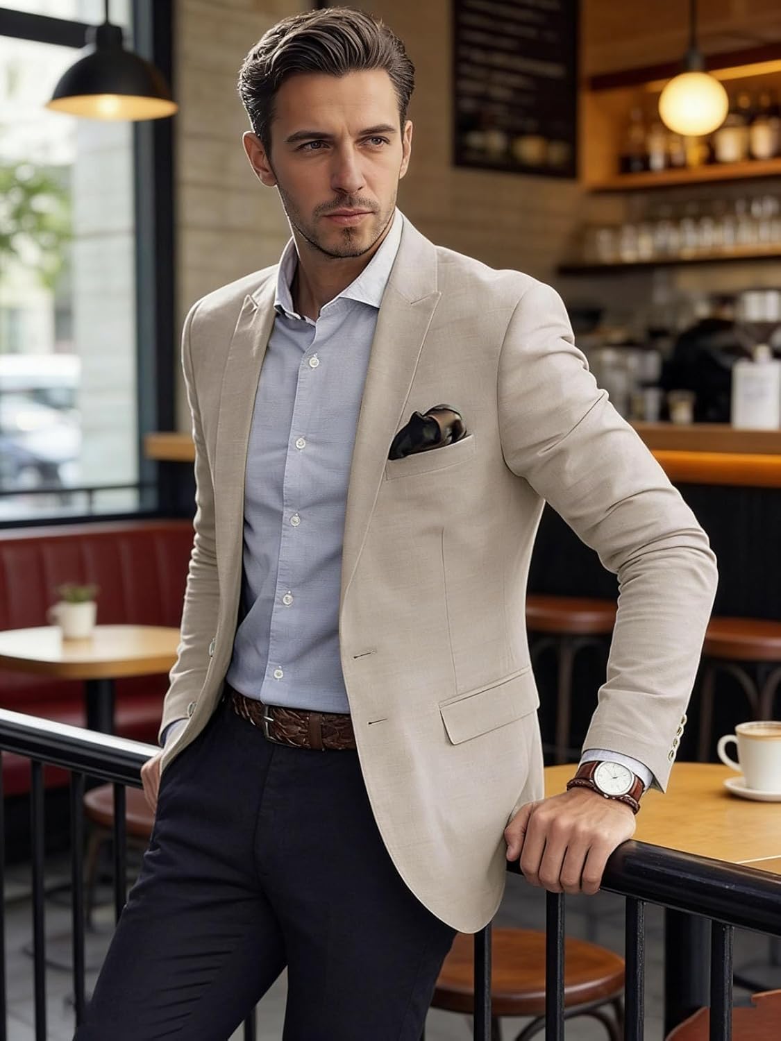 VENNYNG Men's Linen Cotton Blend Blazer Jacket Smart Casual Lightweight Sport Coat Beach Wedding Business