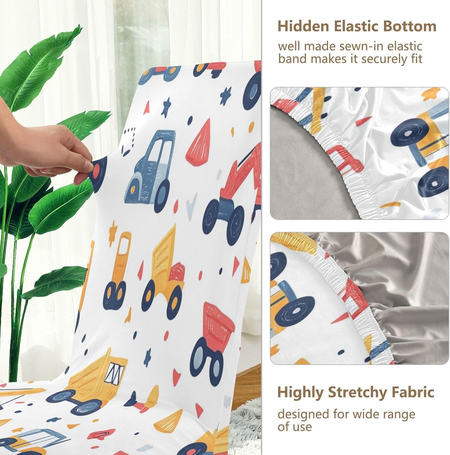 ALAZA Chair Covers for Dining Room, Cute Construction Cars Stretch Chair Cover Sets Chair Protector Removable Washable for Ktichen Restaurant Hotel