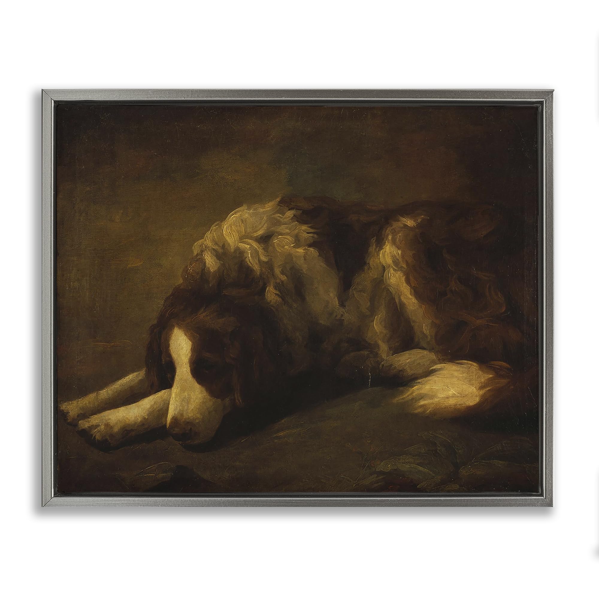 Stupell Industries 'Dim Lighted Classic Dog', Floating Frame Canvas Art, Gray, 31 x 25 Inches, Easy to Hang and Sturdy, Made in USA, by Lil' Rue