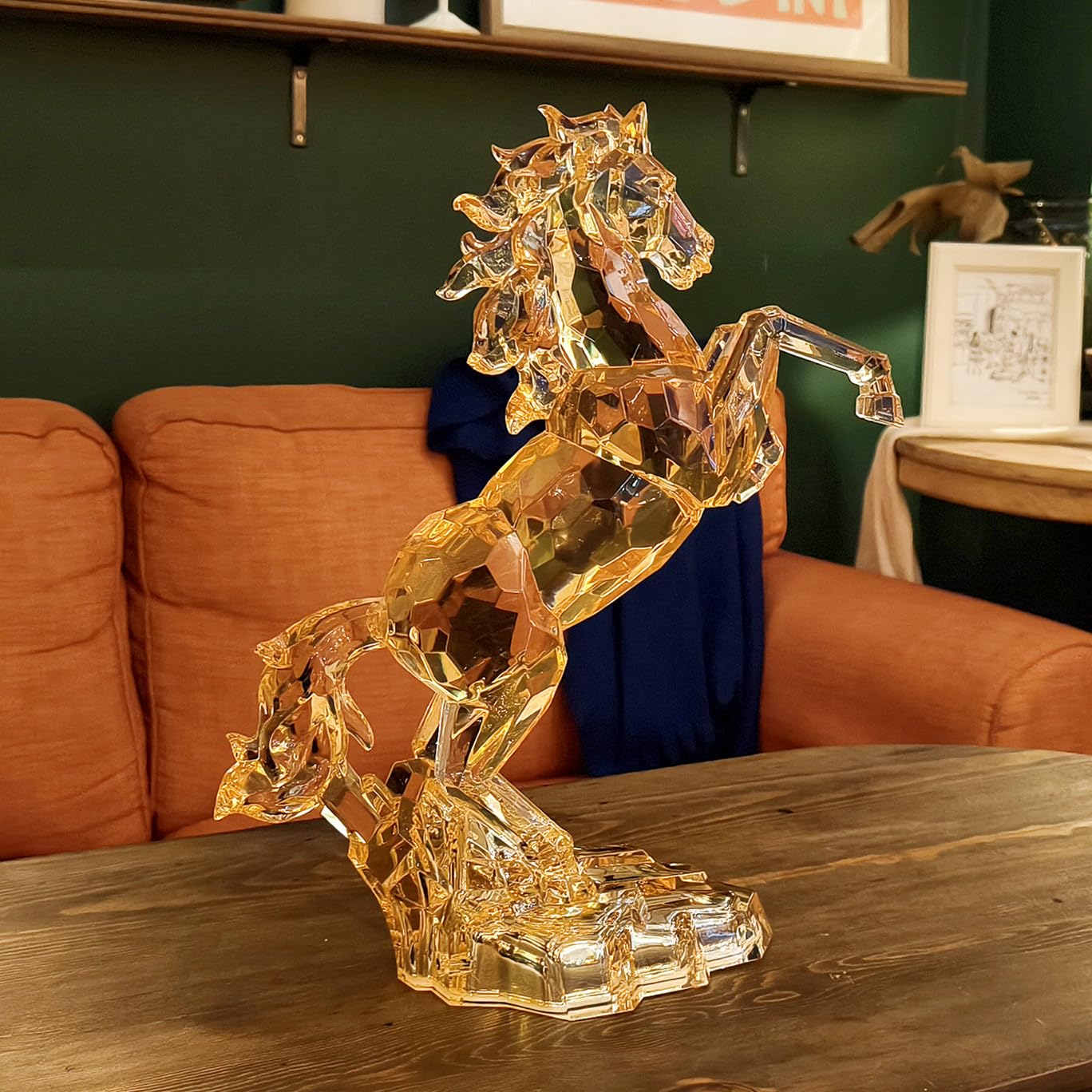 Figura de caballo acrílico grande de 43 cm de alto, figura de caballo de cristal chino Feng Shui, estatua de caballo, escultura de caballo, figura coleccionable para decoración de mesa de