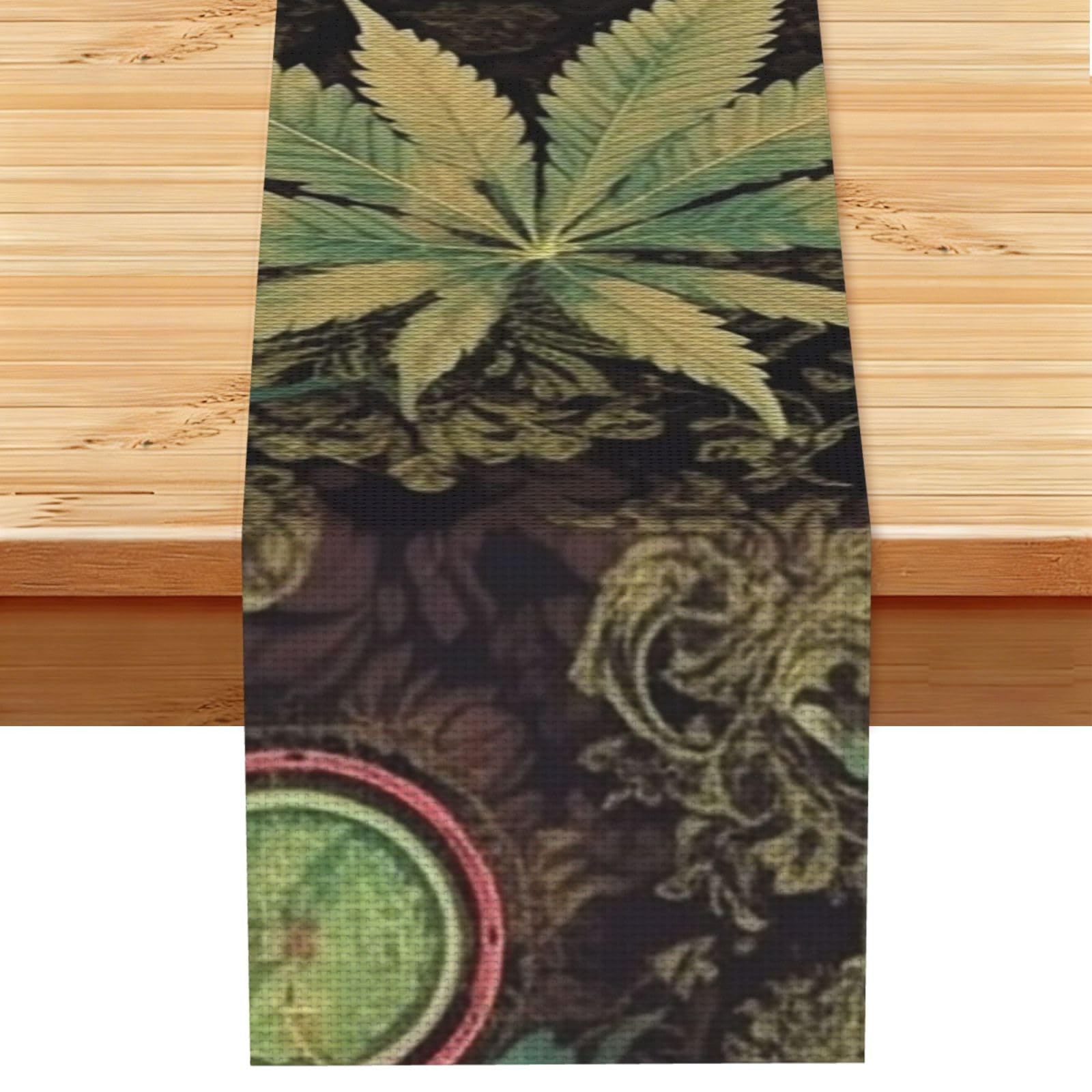 A Puff in Time Weed Marijuana Table Runner 13 x 72 Inches Long, Cotton Linen Table Runners for Kitchen Dining Table Decoration - Washable Tablecloth Modern Tablerunner for Home Party Decor
