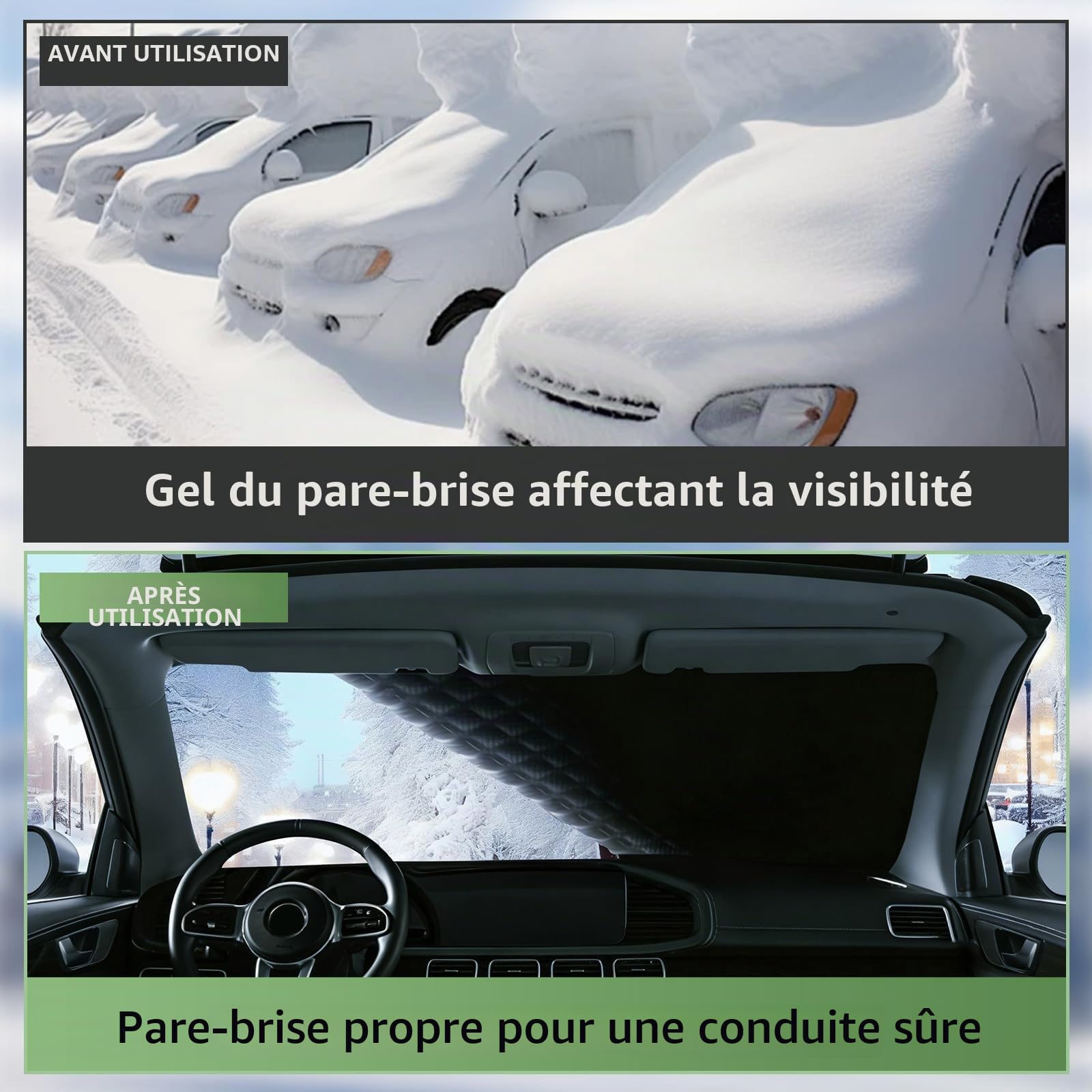 Bâche Pare-Brise Voiture Magnétique Protection Givre Hiver - Couverture Pare Brise Anti Neige Glace Pluie Soleil UV avec Fixation Sécurisée pour Voiture SUV (Grande Taille)