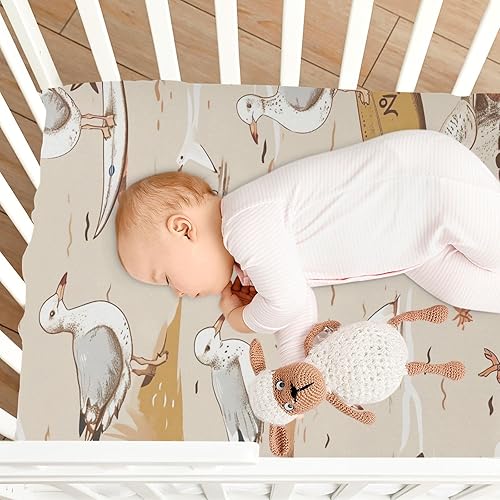 Miniatura 8 de Kigai Fitted Crib Sheet for Boys Girls,Surfing Pigeon Jersey Knit Baby Sheet for Standard Crib and Toddler Bed Mattresses, Cozy Soft Breathable, 28