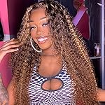 Bangjazz 13x4 Deep Wave Lace Front Wigs Highlight Ombre Human Hair 180% Density P4/27 Colored Glueless Curly Wigs for Black Women 18 Inch