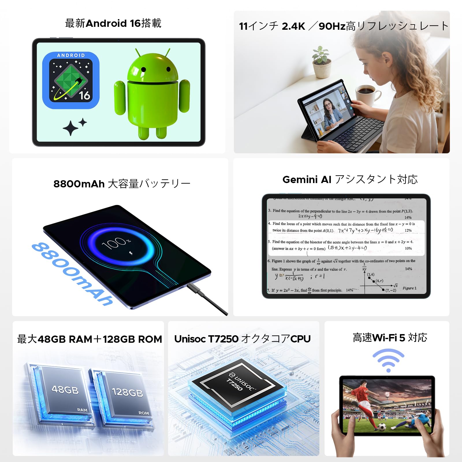 Amazon.co.jp: P11PRO Android16 11インチ 大画面 タブレット Gemini