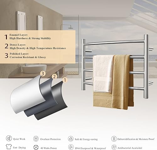 Miniatura 8 de Sharndy ETW29 calentador eléctrico de toalla barra curva para toallas cromo pulido