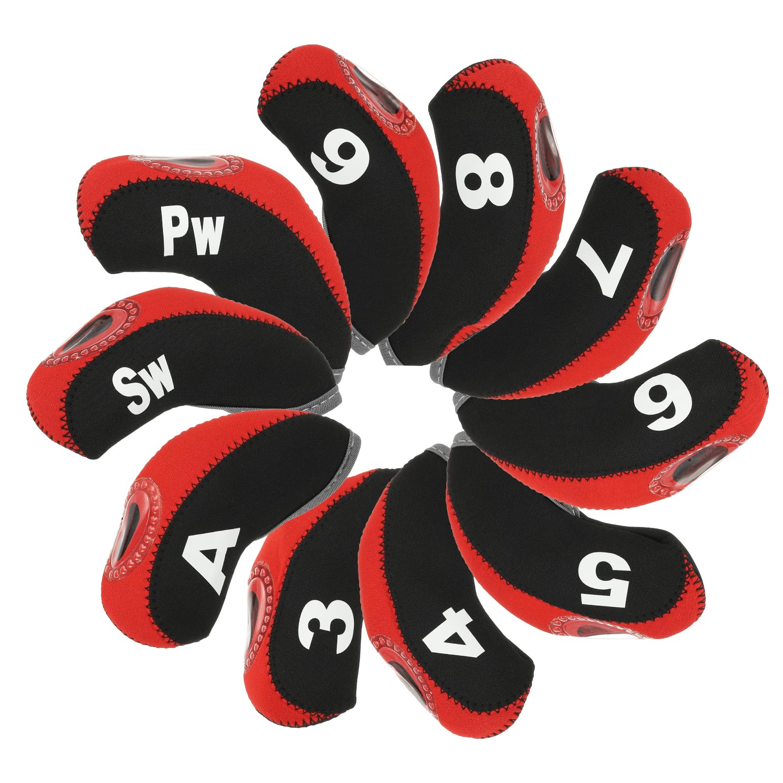 PATIKIL Golf Club Head Cover, 10 Pcs Number Golf Club Irons Covers Neoprene Driver Headcover Golf Lovers Gifts for Men Women, Black/Red