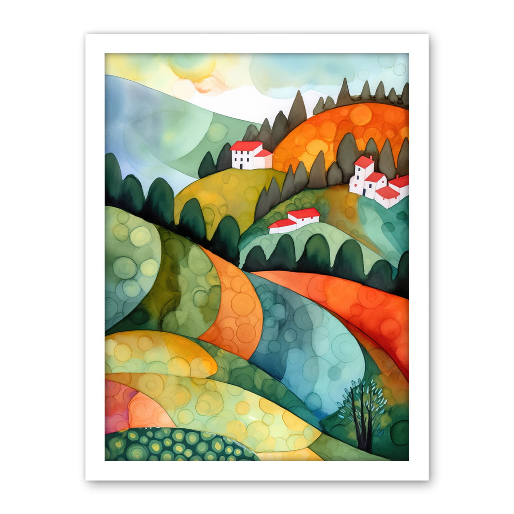 Artery8 Countryside Of Florence Italy Folk Art Artwork Framed Wall Art Print 18X24 Inch