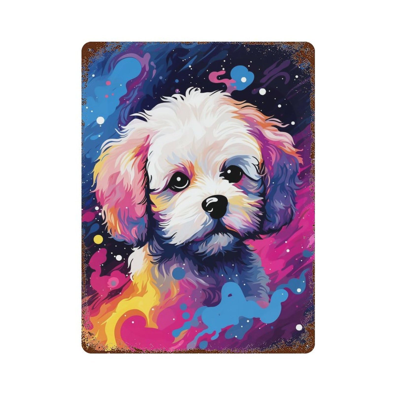 Colorful Galaxy Poodle Art Print Retro Metal Sign 15.7"x11.8", Decorative Metal Wall Art for Basement, Hobby Room And Garage Decor