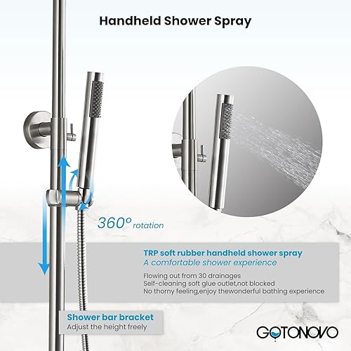 Miniatura 4 de Grifo de ducha de acero inoxidable SUS304 de 8 pulgadas, cabezal de ducha de lluvia con mango de cilindro de níquel cepillado, accesorio de ducha