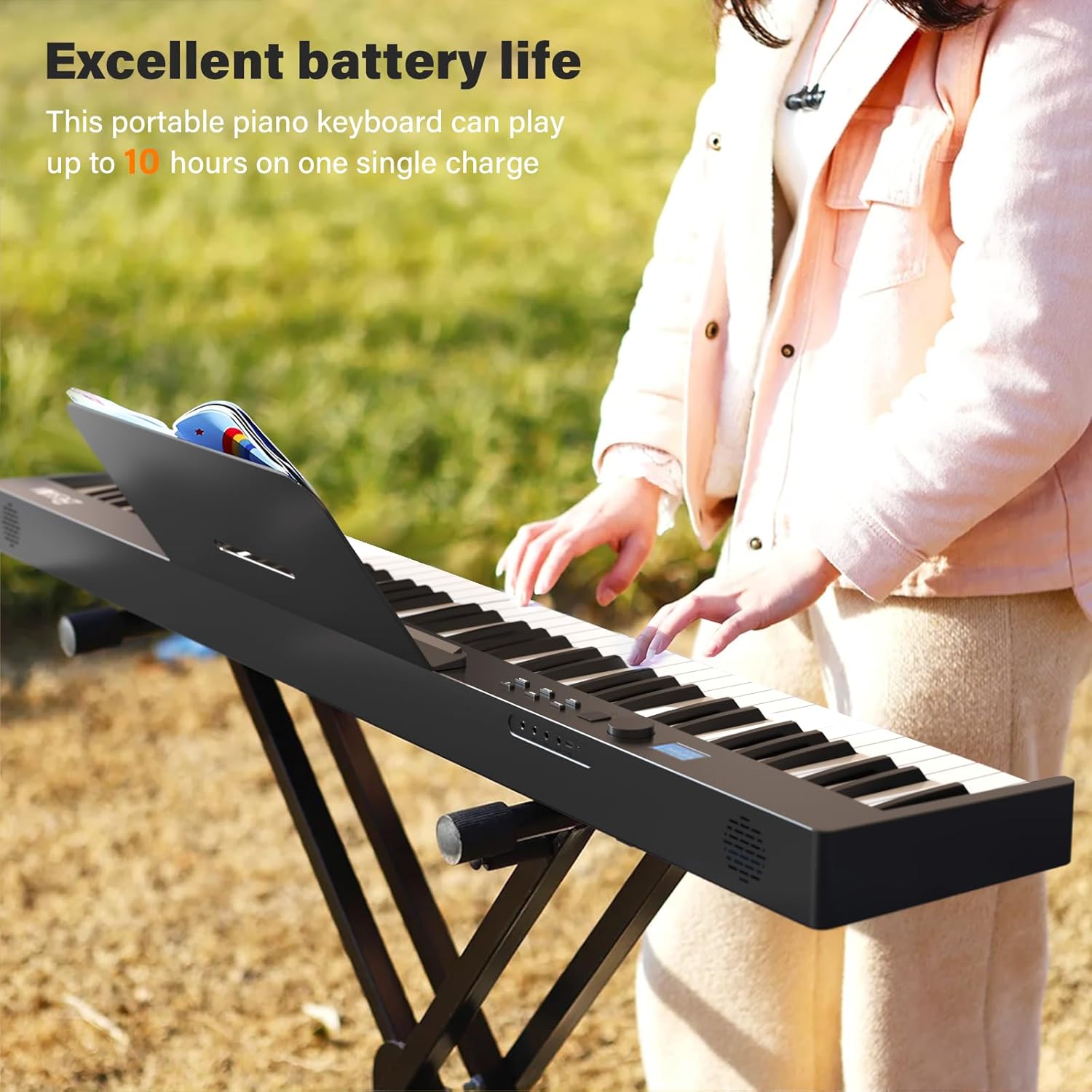 BESFAN 88 Key Folding Piano Keyboard, Portable Semi-Weighted Digital Piano with MIDI Support, Built-in Speakers, Rechargeable Battery, Travel Piano for Beginners