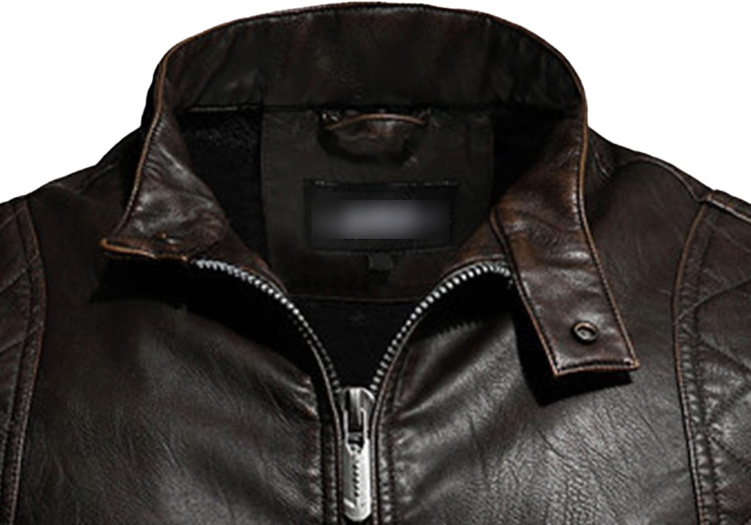 JEsilunmaMY Men's Fleece Lined PU Leather Jacket Stand Collar Zip-Up Wash Motorcycle Jacket Winter Warm Moto Biker Coats